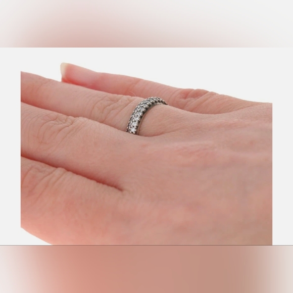 Pandora ✨ Sterling Silver Double Row Pave Band Ring Size 8 - Picture 3 of 7